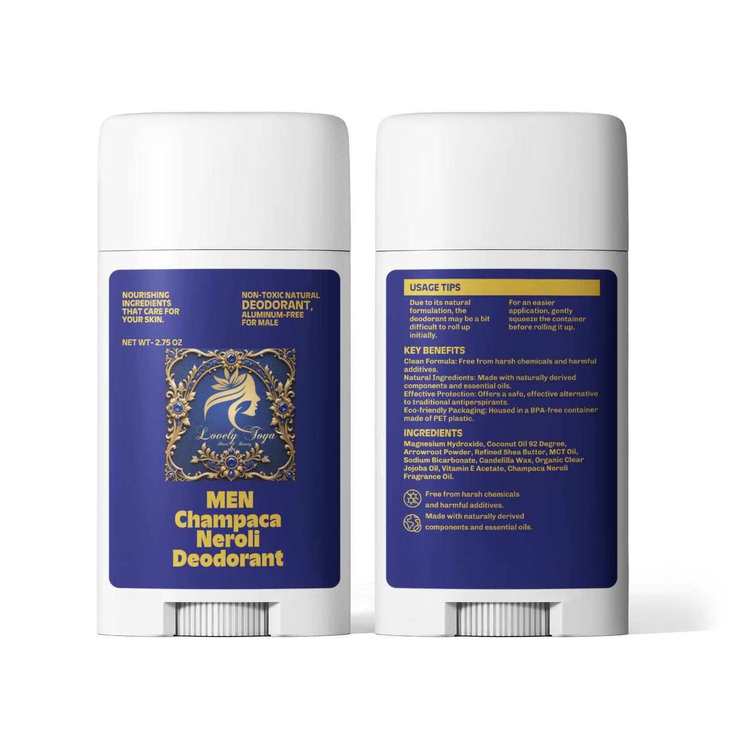 2 Pack Non-toxic Natural Deodorant, Aluminum-Free for Men