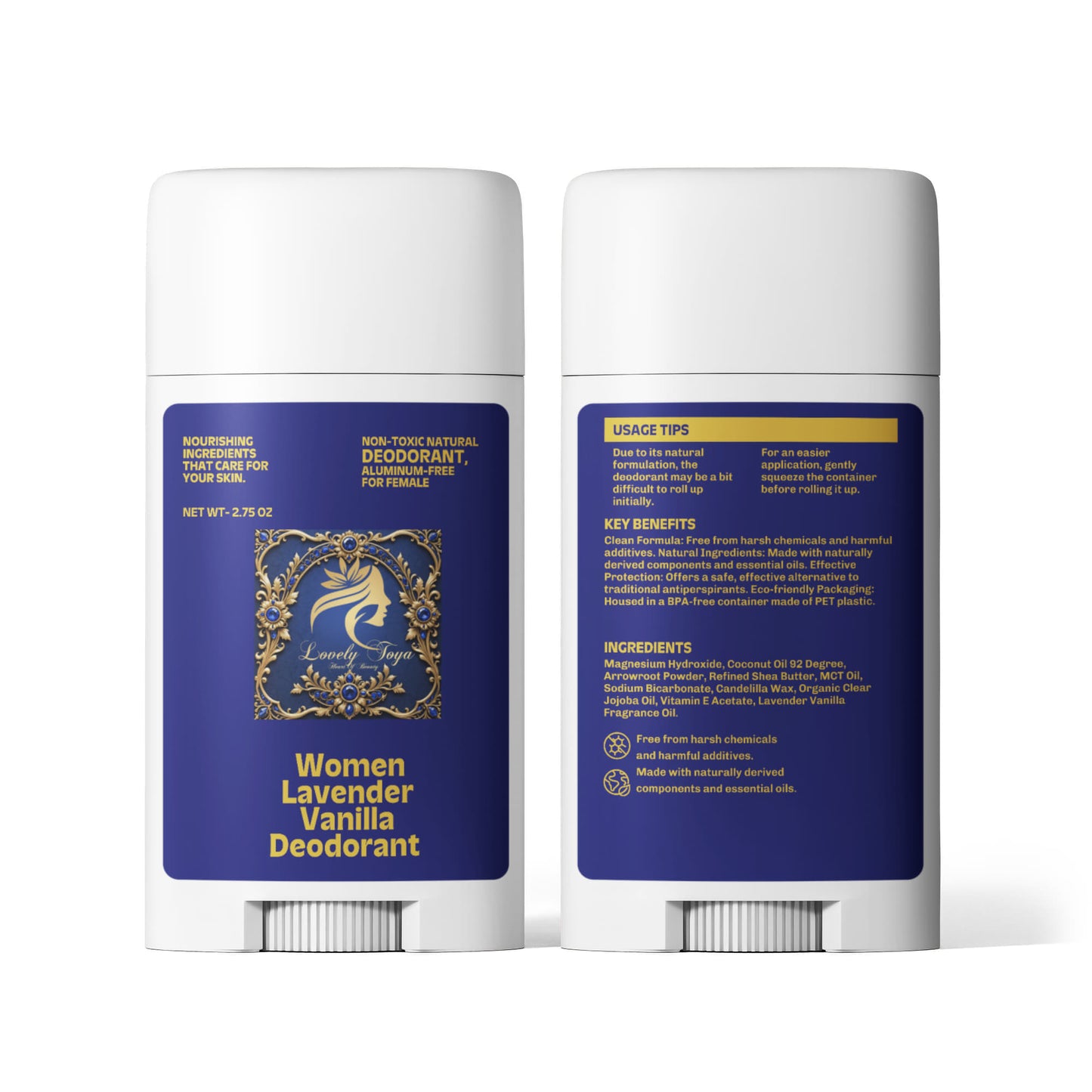 2 Pack Non-toxic Natural Deodorant, Aluminum-Free for Women